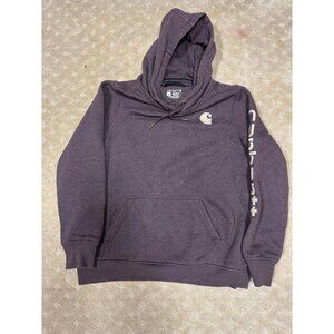 Carhartt Women's L Hoodie Purple Blackberry Heather Sleeve Logo Midweight 12-14